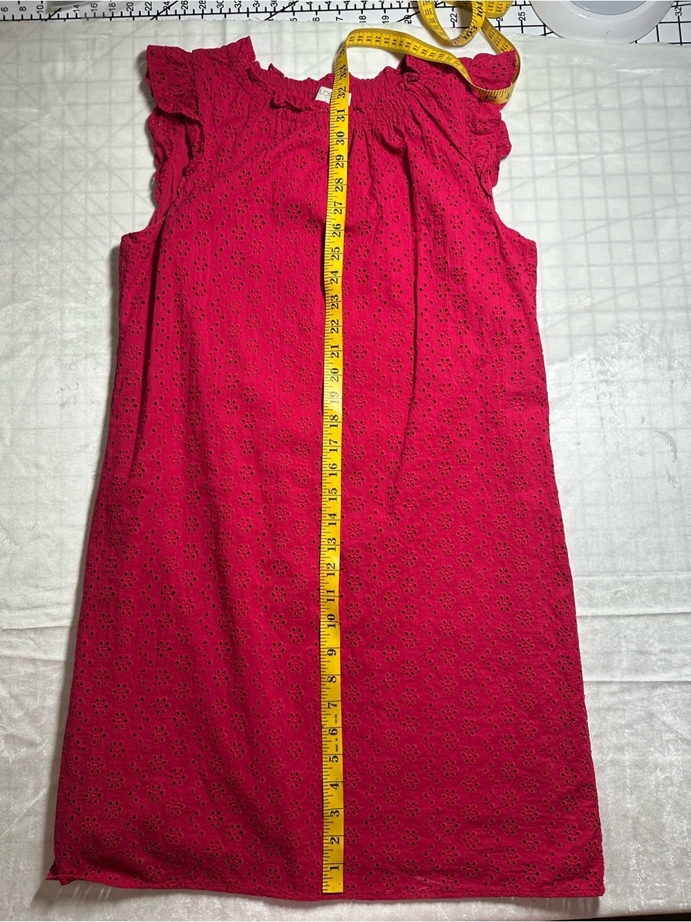LOFT Raspberry Pink Eyelet Ruffle-Trim Shift cotton Dress - Picture 10 of 11